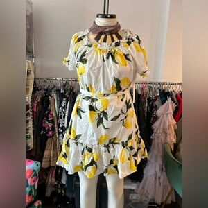 Vintage Bloomingdale’s Aqua cotton poplin lemon print dress